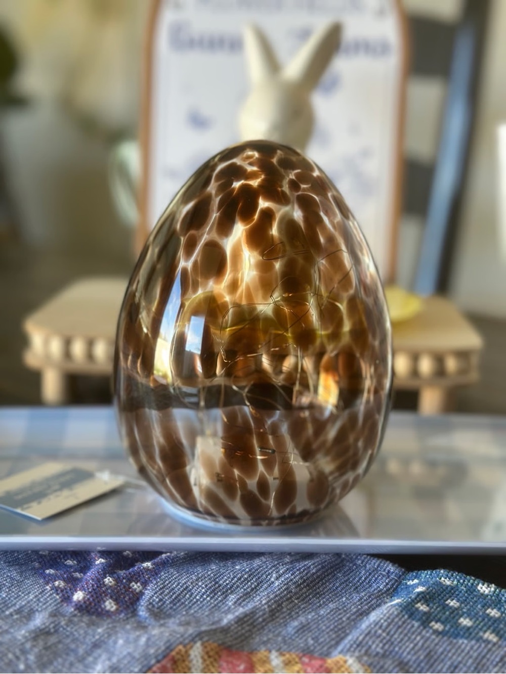 Hand-Blown Glass Art Egg in Brown and Amber